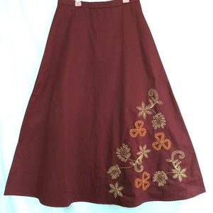 Bechamel long A-line skirt embroidered floral denim Brown 12